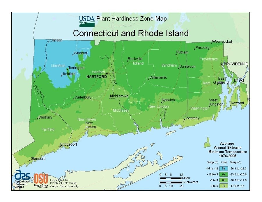 Connecticut USDA Zone Map